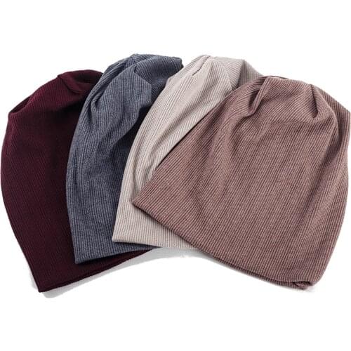 Geebro Women Fashion Plain Ribbed Beanie Hats 2021 New Man Baggy Slouchy Knitted Skullies&Beanies Caps Unisex Soft Warm Bonnets