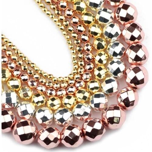 JHNBY Rose Gold,Black,Silvers,Faceted Round Hematite beads Natural Stone 2~10mm Loose beads Jewelry bracelet&necklace Making DIY