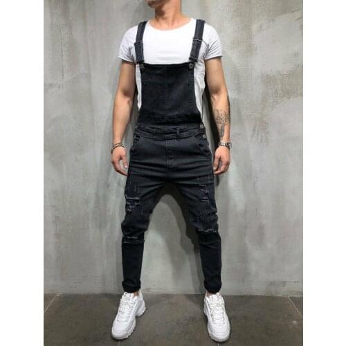 Mens Distressed Denim Carpenter Overalls Bib Jumpsuits Moto Biker Jean Pants Mens suspender trousers