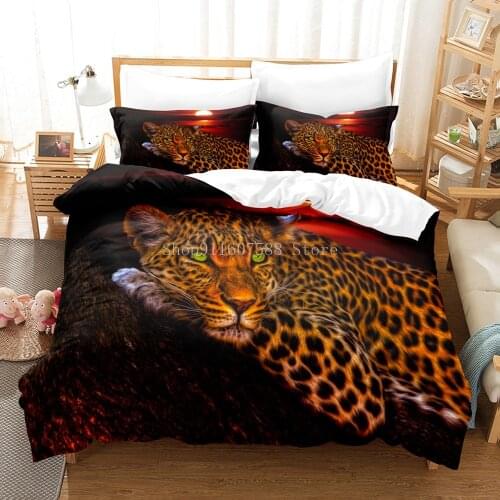 3D Sleeping Leopard Quilt Cover Sets Animal Comforther Cases Pillow Cases Full King Queen Super King Twin Size White Bedding Set