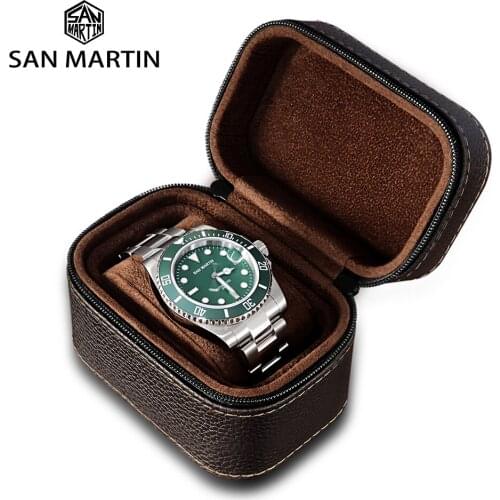 San Martin Watch Box High-quality Leather Portable Simple Vintage Small Travel Storage Boxes Watch Accessories For Gift