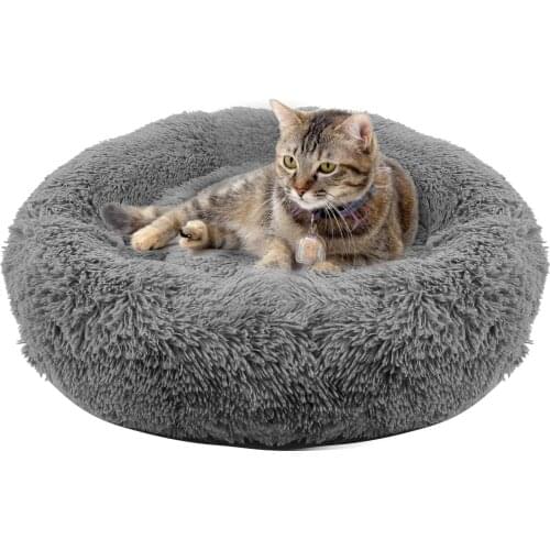 Pet Cat Bed Warm Fleece Round Dog Kennel House Long Plush Winter Pets Dog Beds For Medium Large Dogs Cats Soft Sofa Cushion Mats