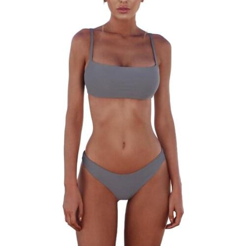 Summer Sexy Bikinis Solid Color Women Strap Top Padded Bra High Waist Panties Bikini Swimwear Set Beachwear Mini Badpak