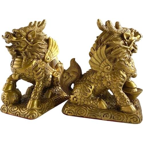 Copper Protective Treasure Unicorn Decorations One Pair House Blessing Home Office Feng Shui Jewelry Swing Cast Home Mascot