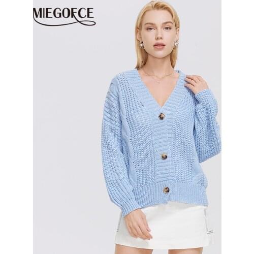 MIEGOFCE 2021 Autumn Winter Women Short Sweater Comfortable Everyday Thin Coat Bat Sleeve Loose Cardigan Sweater M21101