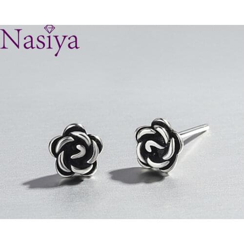 Fashion 925 Sterling Silver Stud Earrings Flower Leaves Earrings Vintage Mini Cute for Women Fine Jewelry NO.03