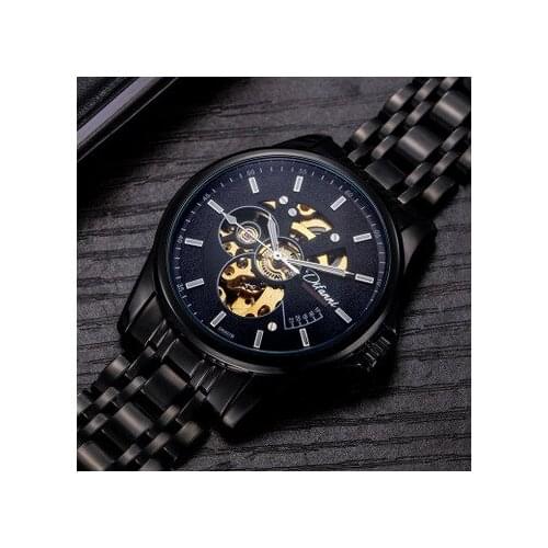 Difanni Classic Mechanical Mens Watches Top Brand Luxury Skeleton Dial Luminous Hands Stainless steel Strap Fashion Wristwatch
