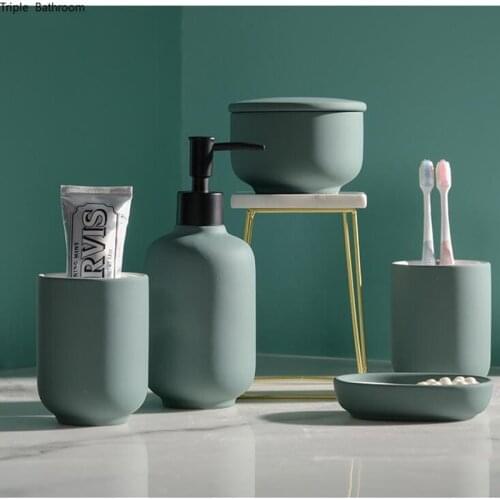 Nordic ceramics Bathroom Accessory Set Washing Tools Soap dispenser gargle cup Toothbrush Holder Soap Dish Wedding decoration