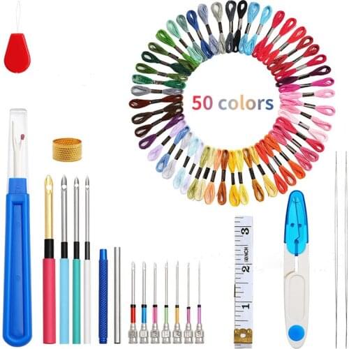 Needle Set Embroidery Stitching Craft Tool for DIY Sewing 50 Colors Embroidery Thread 4 Needles 2 Threaders Craft Tool Punch