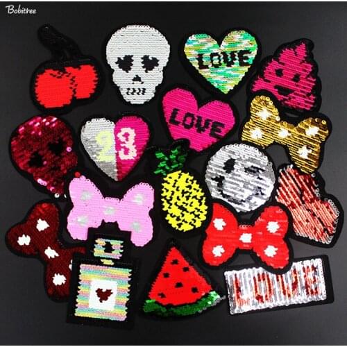 Reverse Sequin Patches Iron on Applique for Jacket Jeans Cloth Decoration Cropped Stickers Girls Sewing Supplies