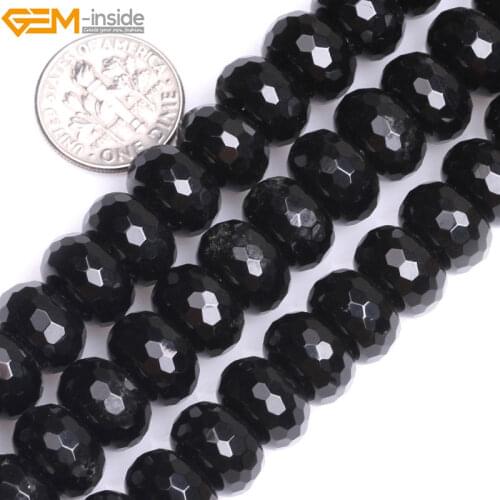 Natural Faceted Rondelle Spacer Black Agat Stone Beads For Jewelry Making Bracelets Necklace Kits 15inches 8-10mm DIY Jewellery