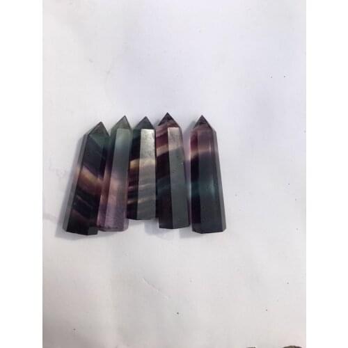 Natural seven-color fluorite handcrafted single pointed pillars, wand points pillars, household decorations