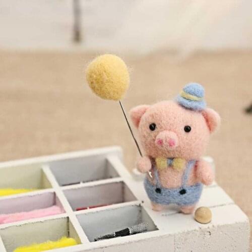 Non-Finished Summer Activity Camp Children Kids Educational Toy DIY Handmade Wool Needle Felting Pig Animal Kits Material Pack