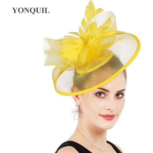 New Arrival Royal Ascot Big Fascinator Hats Headbands Womens Elegant Church Hats Feather Flower Wedding Hair Accessories SYF120