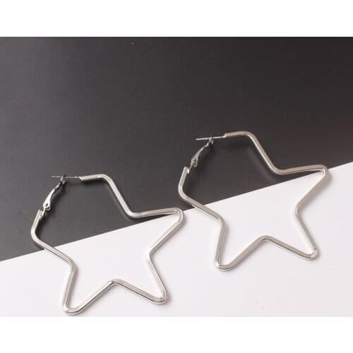 New Big Star Shape Hoop Earrings For Women Simple Geometric Alloy Hollow Hanging Brincos Statement Jewelry Party Wholesale Gift