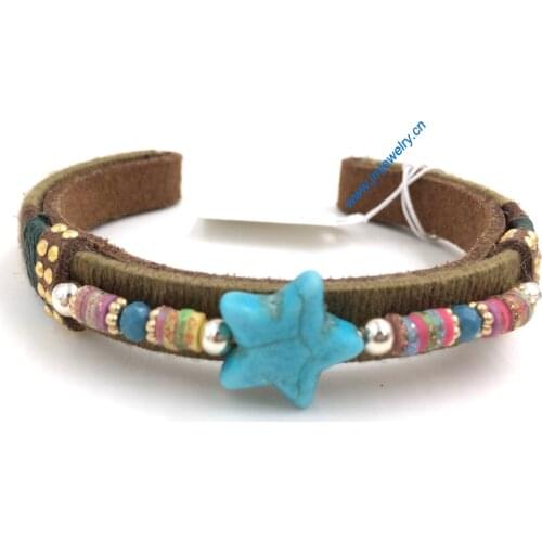 New European Jewelry Suppliers handmade leather gold Bracelet Phosphorus stone thin tibetan bracelet for women