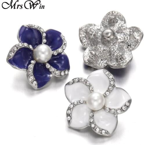 New Snap Jewelry DIY Ginger 18mm Rhinestone Flower Snap Buttons Fit Leather Silver color Snap Bracelets for Women