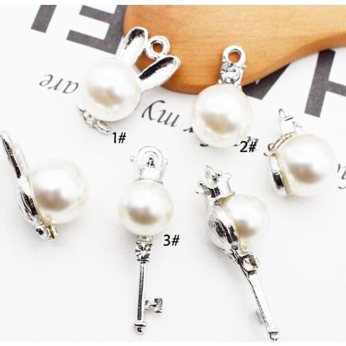 10pcs/Bag Pearl Rabbit Key Charms Fashion Jewelry Fits Silver Pendant For DIY Earring Bracelet Necklace Making Accessories YZ061
