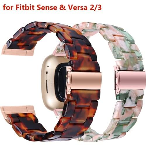 Resin Straps for Fitbit Versa 3/ Fitbit Sense Band Luxury Wristbands Replacement Bracelet Strap for Fitbit Versa 2 Metal Buckle