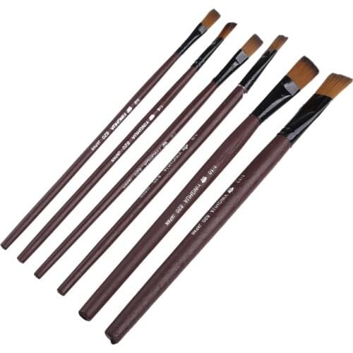 Brown Tip Nylon Paint Artist Brushes SET Flat Small Large Thin Thick Tool 6pcs/set MAR11_15