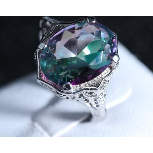 Rainbow Fire Mysterious Zircon Ring Silver Plated Ring Exquisite Jewelry Gift Lady Girl Engagement Ring Cocktail Accessories