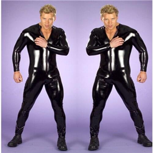 Sexy lingerie faux leather Latex rubber bodysuit gay underwear Corsets men body jumpsuit stripper PVC body suit Male Catsuit