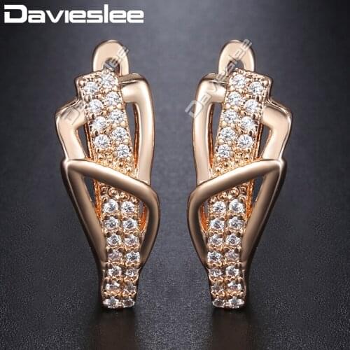 Davieslee Earrings For Women Rose Gold Color Geometric Shaped Cubic Zirconia Womens Earrings DGE156