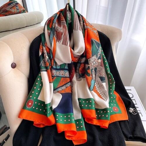Women Silk Scarf Pashmina Spring Lady Shawls Wraps Design Printed Pashmina Hijab Scarves Foulard Bandana Echarpe Beach Stoles