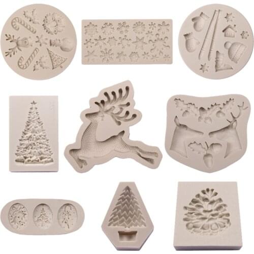 Silicone Christmas Tree Elk Snowman Snowflake Pine Cone Cookie Cutter Mold DIY Chocolate Mould 3D Baking Cake Decor Tools K149