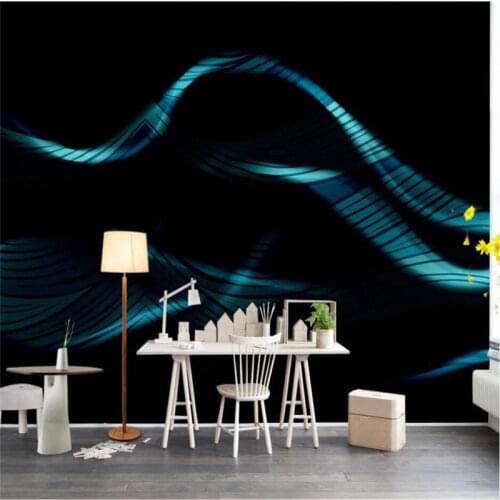 Modern Abstract Blue Curve Technology Sense Black Background Wall Mural Wallpaper 3D Living Room Office Decor Wall Paper 3D