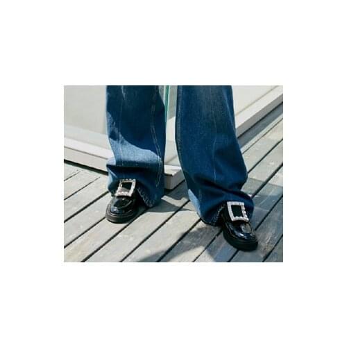 Flats Women Shoes Diamonds Metal cowhide Sheepskin Loafers Patent Leather Female Pointed Toe Thick Heel