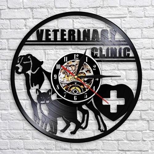 Veterinary Clinic Veterinarian Wall Clock Dog And Cat Care Veterinary Hospital Vinyl Record Wall Clock Animal Lovers Vet Gifts