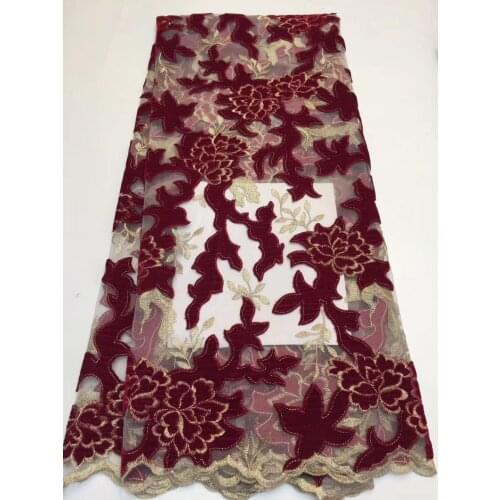 Wine Lace Fabrics For African Parties, Wedding Lace Embroidered Fabric, Good African Lace Fabric ZX31771