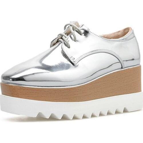 Square Toe Platform Shoes For Women High Heels Lace Up Wedge Shoes Woman Autumn Spring Casual Shoes