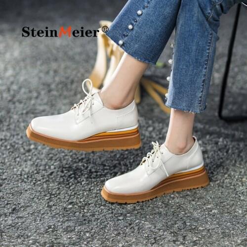 Yinzo Women Flat Shoes 2021 Genuine Leather Laces Square Toe Platform Brogues Ladies Summer Woman Gladiator Rubber Shoes