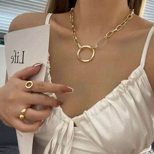 AENSOA 2021 New Fashion Metal Chain Choker Necklace Women Collar Wedding Charm Charm Clear Acrylic Pendant Necklaces Jewelry