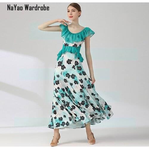 2021 New 2113 Floral Patchwork Design Female Latin Dance Dress Women Latin Dancing Suit Practice Clothes Belly dance Suit
