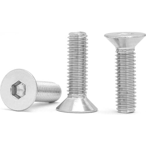 10/50pc 304 A2 Stainless Steel GB70.3 Hexagon Hex Socket Head Flat Countersunk Allen Bolt Screw M2 M2.5 M3 M4 M5 M6 M8 L=3-100mm