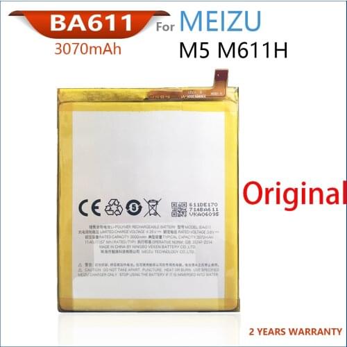 100% Genuine BA611 Battery For Meizu M5 Meizy Meilan 5 3070mAh Mobile Phone New High Quality Original Batteries Bateria