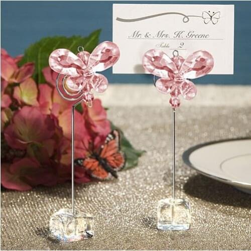 100PCS/LOT Wedding favor Exquisite Pink (White) Crystal Butterfly Place Card Holders