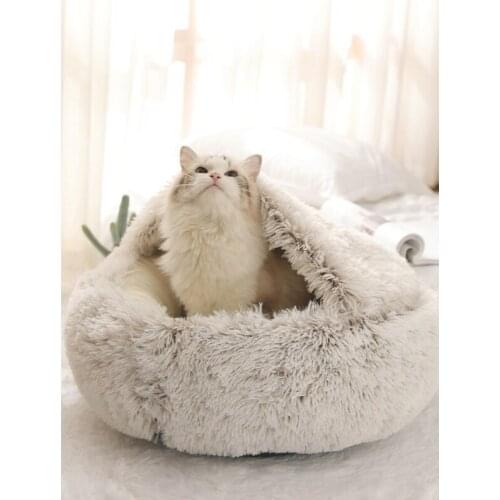 New Style Pet Dog Cat Bed Round Plush Cat Warm Bed House Soft Long Plush Bed For Small Dogs For Cats Nest 2 In 1 Cat Bed