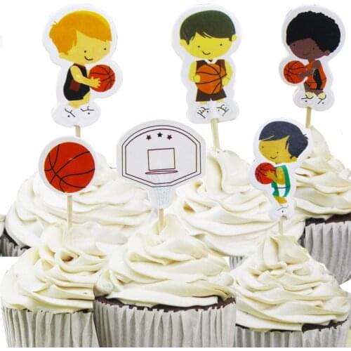 48pcs/lot Cool Basketball player Boys Sports Theme Cartoon Cupcake Ice Cream Cake Toppers for Wedding Children Birthday Party