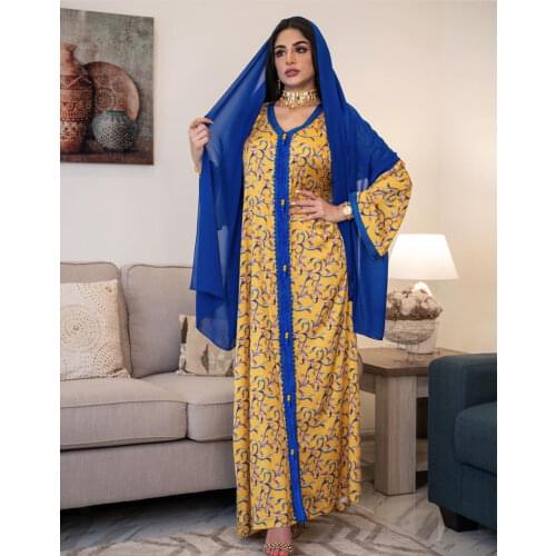 Abaya Turkey Women Muslim Floral Print Long Robe Dubai Eid Al-Fitr Caftan Marocain Big Swing Maix Hijab Dresses Islamic Clothing