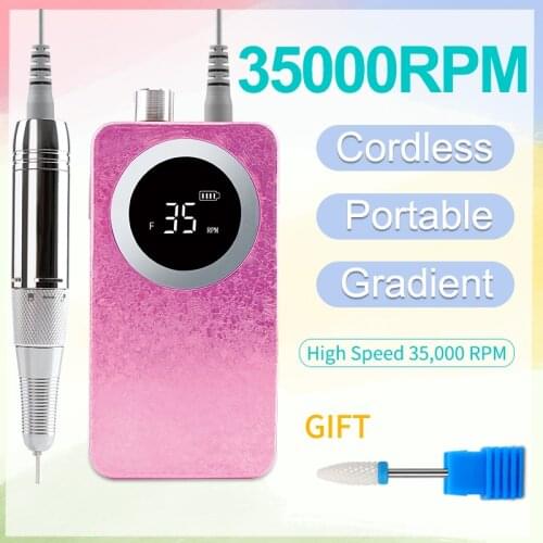 Nail Drill Cordless 35000RPM Manicure Electric Machine Nail Drill Wireless Nail File Pedicure Rechargeable Drill Cordless