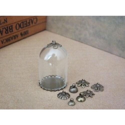 Free ship!! DIY arch glass globe bottle,38x25mm glass globe pendant with bronze flower shap base jewelry pendant