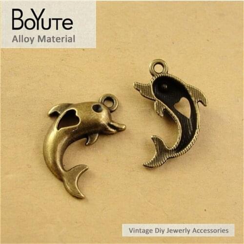 BoYuTe (50 Pieces/Lot) 26*17MM Zinc Alloy Materials Antique Bronze Plated Dolphin Pendant Charms for Jewelry Making