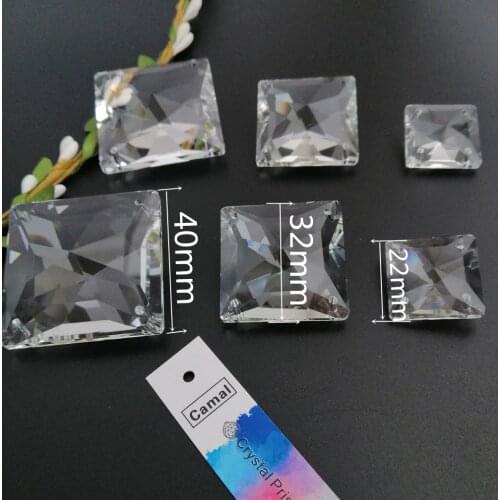 Camal 5pcs 22/32/40mm (4 holes ) Crystal Loose Faceted Square Beads Pendants Prisms Lamp Lighting Chandelier Part Hanging Home