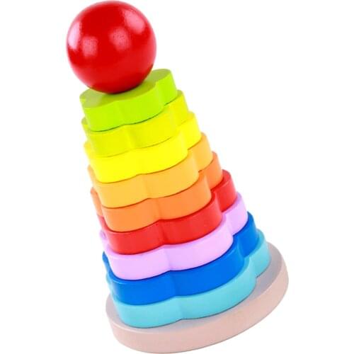 Baby Wooden Stacking Tower Educational Play Toys Rainbow Stack Up