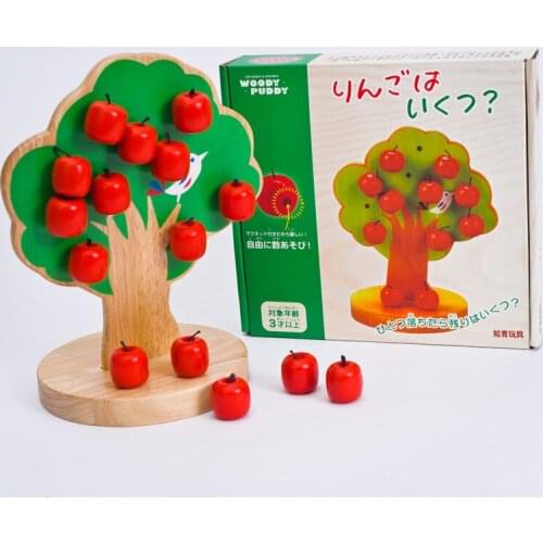 [ Funny ] DIY Wood Magnetic apple tree blocks model Wooden fancy early education toys baby learn&Grow mathematics toy best gift