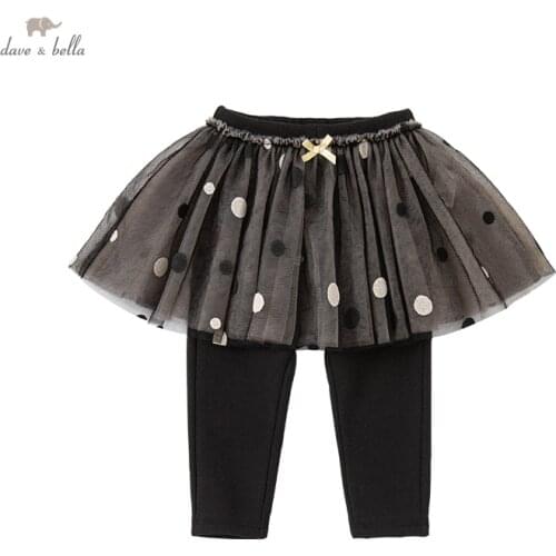 DBJ19268-2 dave bella winter baby girls fashion bow mesh pants children full length kids girl pants infant toddler trousers
